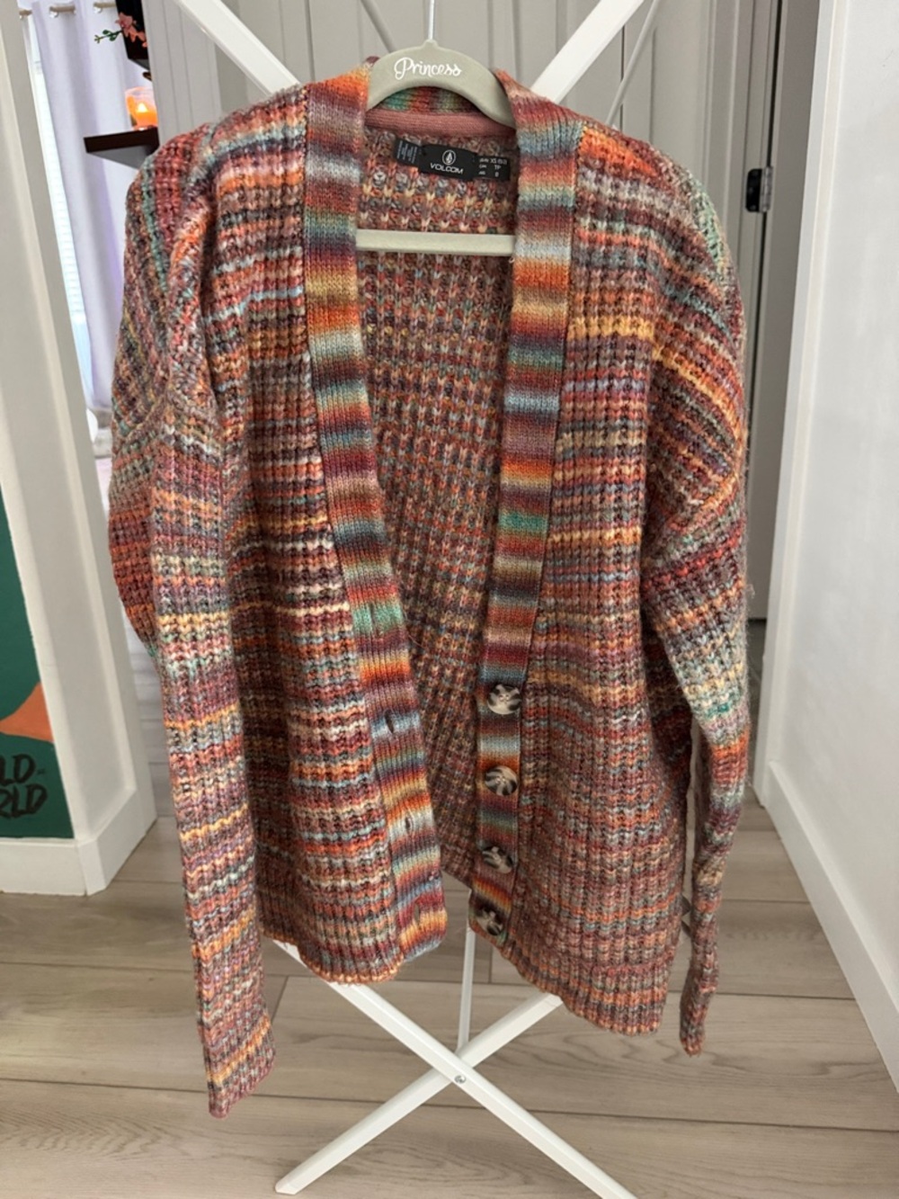 Volcom Multicolor Striped Knit Button-Front Cardigan - Rust, Teal & Cream